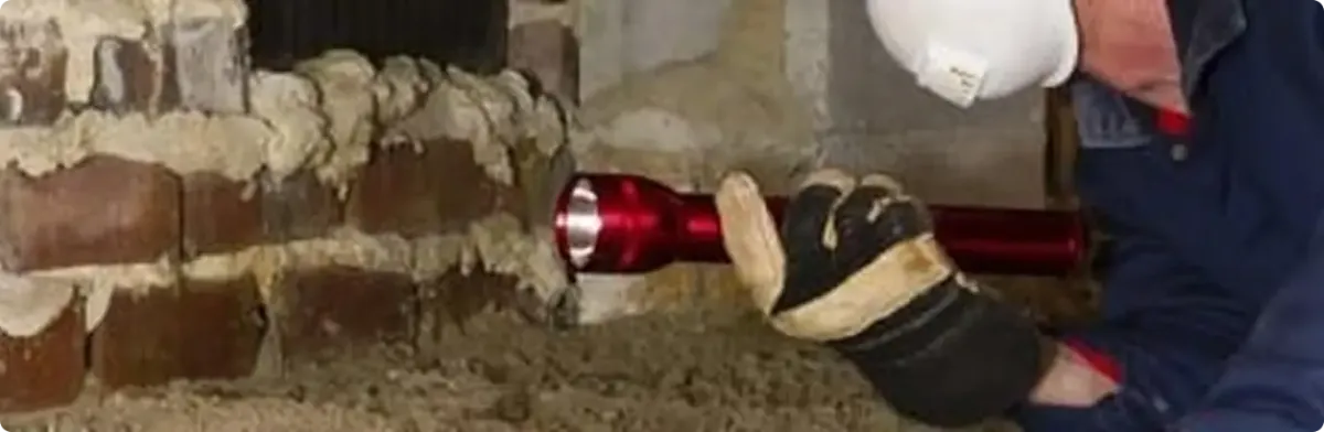 Pest control technician inspecting a crawl space for ant activity in Lexington, SC