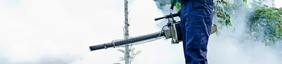 Pest control technician fogging an outdoor area for insect control in Columbia, SC